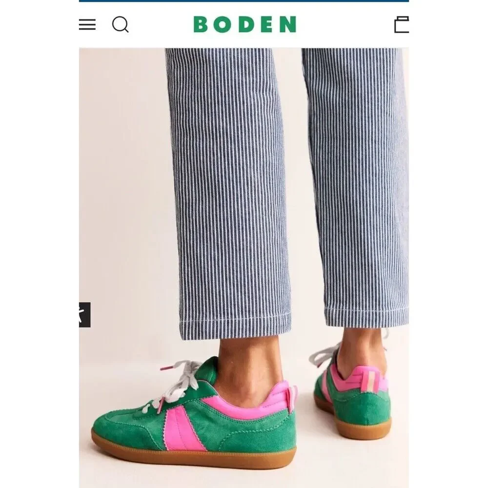 Boden Women's Erin Retro Tennis Sneakers Green Pink Color Block Size 38 US 7